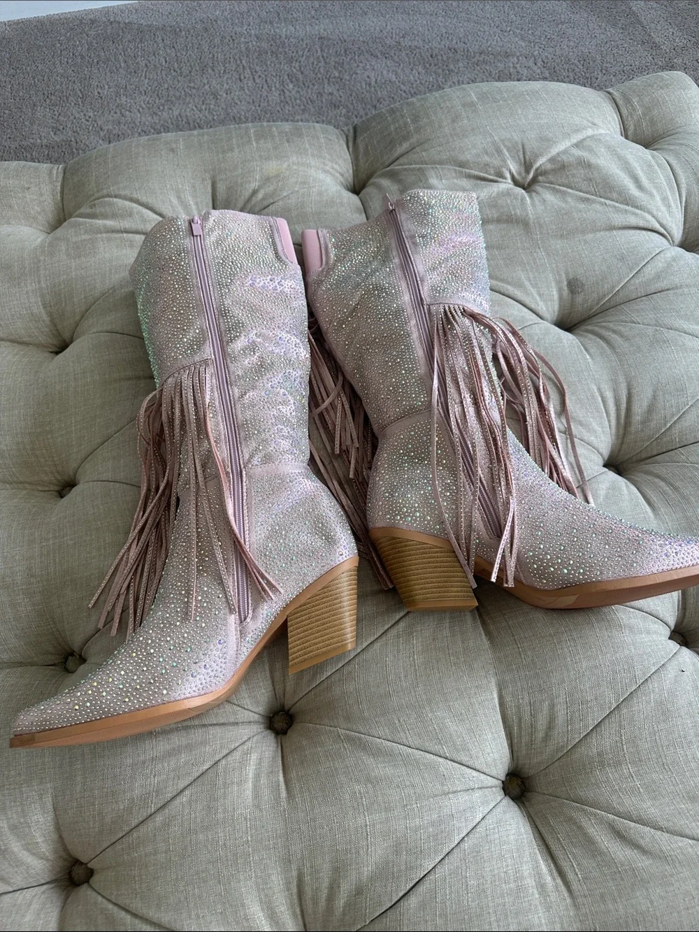 Fashion Nova Pink Rhinestone Fringe Western Boots